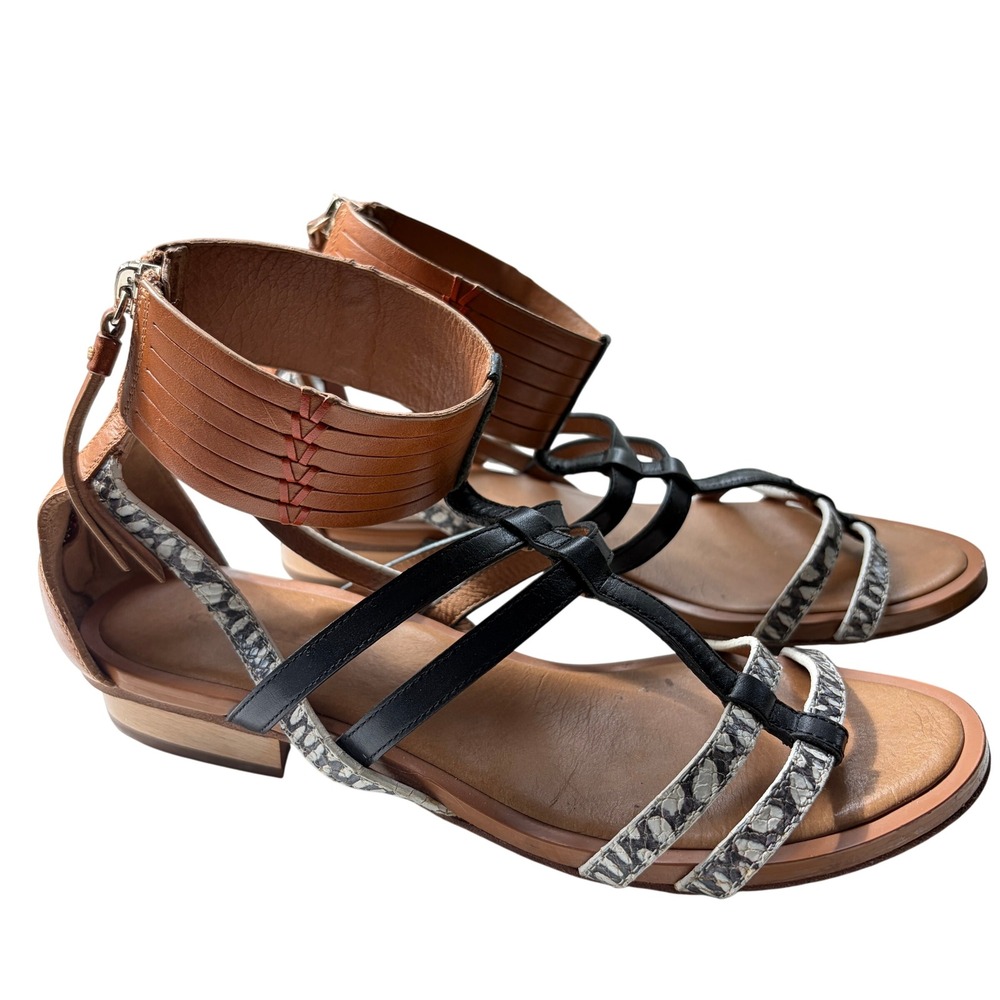 Coach Nillie Leather Gladiator Sandals Tri-Color Brown Black 6B Ankle Cuff